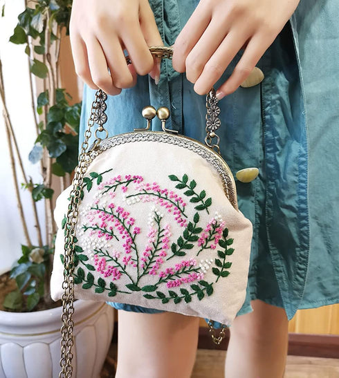 Gogobear Embroidery Beginner Kits for Adults, DIY Wallet/Purse/Handbag with Pattern & Instructions, Included Embroidery Cloth Bag/Chain/Craft Stam...