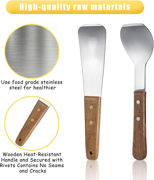 Patelai 2 Pcs Ice Cream Scoop Stainless Steel Ice Cream Shovel with Wooden Handle Dessert Spade Butter Cutter Flat Metal Spade for Dining Kitchen ...