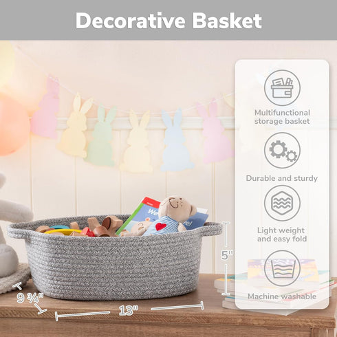 CHICVITA Storage Basket for Gifting, Small Woven Basket for Towels, Cute Basket for Baby, Nursery, Dog Basket, Decorative Rope Basket for Living R...