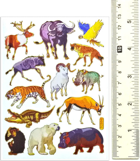 Wildlife Sticker Self-Adhesive Glitter Metallic Foil with Tiger Lion Deer Buffalo Zebra Camel Kangaroo Rhino Giraffe Boar Bear Wolf Crocodile Walr...