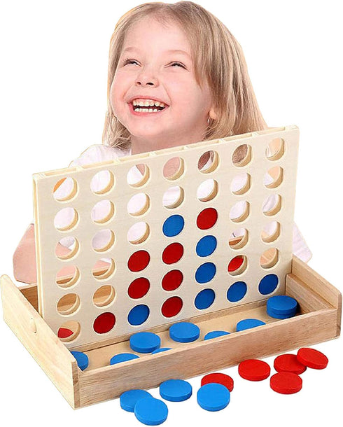 4 in a Row Wooden Board Game Foldable Line Up 4 Classic Family Toy Educational Toy for Kids and Family...