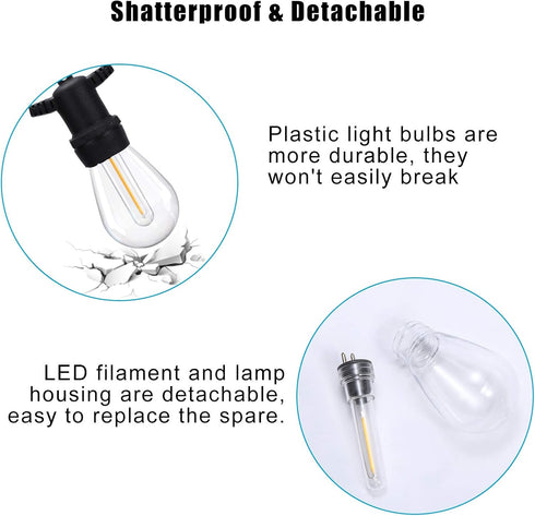 DGE S14 Replacement LED Bulb 6 Pack Replacement String Light Bulbs 1.5 Watt LED Replacement Light Bulb, Shatter-Proof and Waterproof IP65...