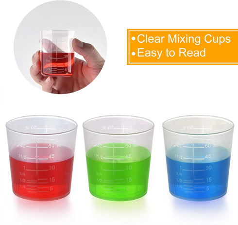 Coopay 50 Pack 60ml/2oz Plastic Graduated Cups Transparent Scale Cups Clear Epoxy Mixing Cups with 100 Pack Wooden Stirring Sticks for Resin, Epox...