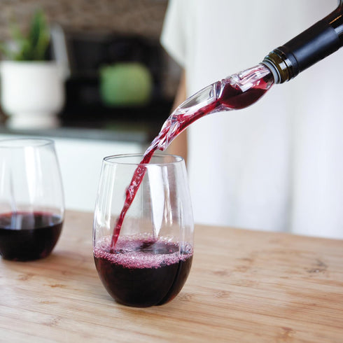 HOST TILT Wine Aerator Pour Spout, Wine Bottle Spout Pourer, Wine Pourer Aerator with Stand, Silicone and Plastic, Gray Set of 1...