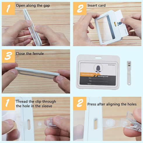 ID Badge Holder with Plastic Clip, Double-Sided Transparent Windows Horizontal Hard White Plastic Case Waterproof Card Holder for Office School ID...