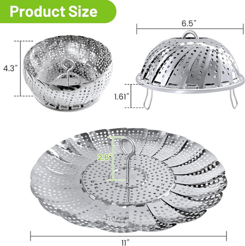 Vegetable Steamer Basket, Premium Stainless Steel Veggie Steamer Basket - Folding Expandable Steamers to Fits Various Size Pot (Extra Large (6.5" ...