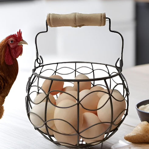 Wire Egg Basket for Gathering Fresh Eggs,Egg Baskets for Fresh Egg Farmhouse,Egg Collecting Basket,Round Metal Egg Basket With Handle,Refrigerator...