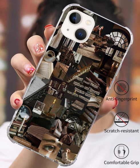 Aesthetic Collage Phone Case Dark Academia Cover Compatible with iPhone 15 Plus, Vintage Old Church Books Pattern Collage Case for iPhone 15 Plus,...