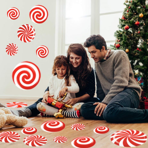 24 PCS Peppermint Floor Decals Stickers-3 Sizes Self-Adhesive Design Christmas Candy Stickers,Floor Window Clings for Christmas Valentine's Day Ca...
