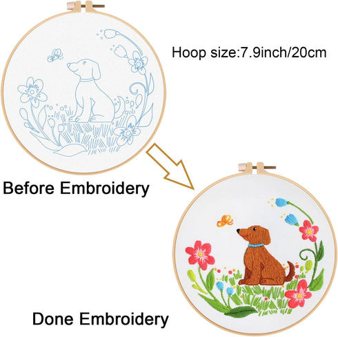 Louise Maelys dog Embroidery Kits for Beginners with floral pattern,Cross Stitch Kit for Adults DIY Needlepoint Kits with embroidery instructions...