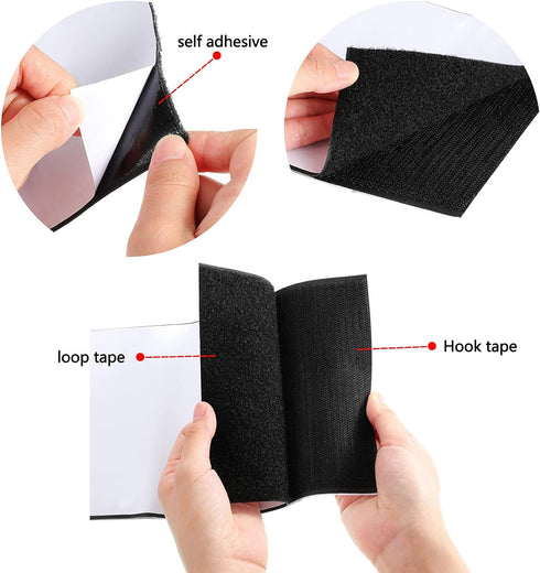 Hook and Loop Tape Double Sided Hook and Loop Tape with Adhesive Back Fastener Strip Reusable Double Side Hook Roll Sticky Glue Nylon Patch, Black...