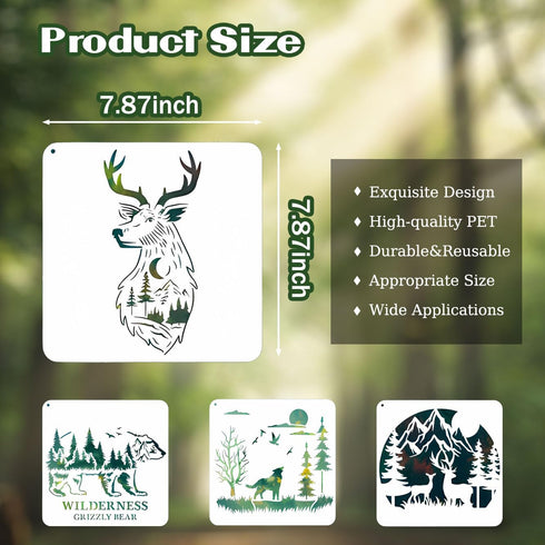 Forest Wildlife Animal Stencils for Painting, 16 Pcs Plastic Reusable Stencils for Kids of Deer Bear Tree Patterns for Painting on Wood Wall Fabri...