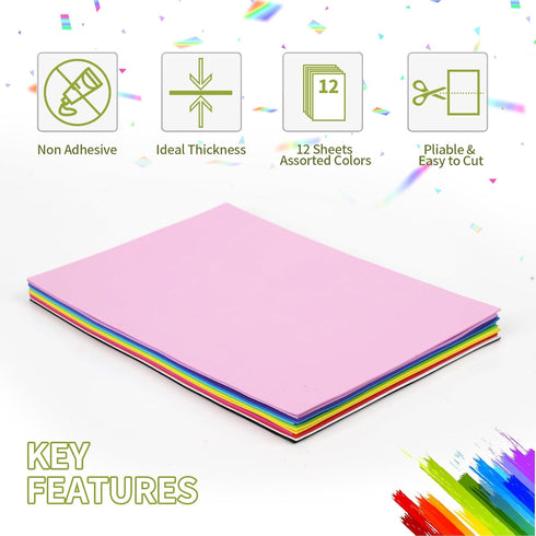 12 Pack Foam Sheets Craft 7.9 x 11.8 inch, 12 Colors Eva Foam Paper for Art Crafts Projects, Classrooms Scrapbook DIY Projects, Back to School Sup...