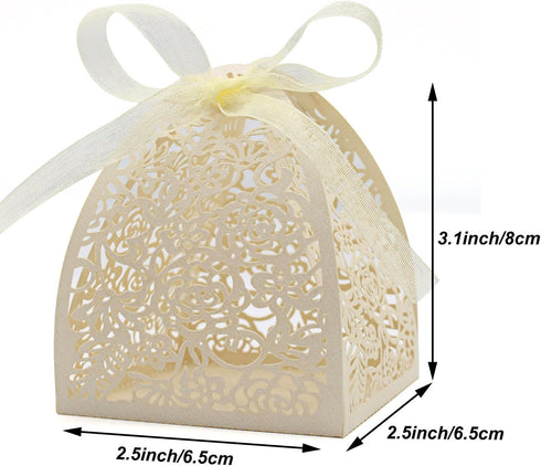 KPOSIYA Pack of 100 Laser Cut Rose Candy Boxes, Favor Boxes 2.5"x 2.5"x 3.1", Gift Boxes Bridal Shower Anniverary Birthday Party Wedding Favor (10...