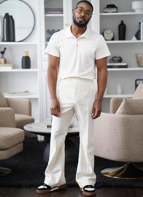 Know Me Men's Short Sleeve Polo Shirt and Slim Fit Bell Bottom Pants Sewing Pattern Kit, Design Code ME2035, Sizes 34-36-38-40-42...