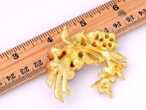 Alilang Womens Yellow Golden Tone Clear Rhinestones Faux Pearls Floral Flower Brooch Pin...