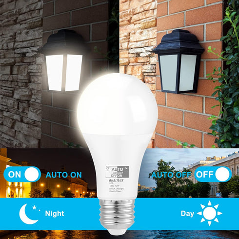 Dusk to Dawn Light Bulbs 1000 Lumen, Daylight, LED 12W, A19 E26, 2-Pack, HQ-H023...