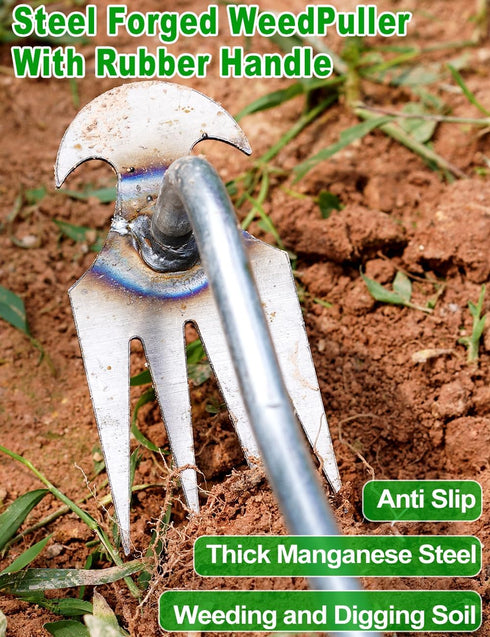 2024 Artifact Uprooting Weeding Tool, 16 Inch Rubber Handle Long Hand Weeder, 4 Teeth Manganese Steel Forged Gardening Hand Weeder Tools, Seniors ...