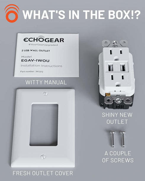 ECHOGEAR USB Outlet - 3.1 Dual USB Power Outlet with 2X AC Outlets & 2X USB-A Ports - Easy Install includes Wall Plate, Hardware & Outlet Receptac...