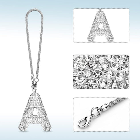 Initial Car Rear View Mirror Ornament Hanging Lucky Crystal Pendant Bling Car Accessories for Women Rhinestone Charm Auto Decoration (White A)...