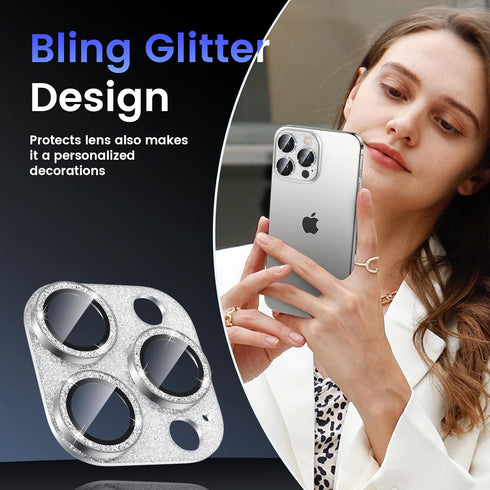 Tensea for iPhone 15 Pro & iPhone 15 Pro Max Camera Lens Protector, Bling Tempered Glass Cover Camera Screen Protector Built-in Metal Ring Protect...