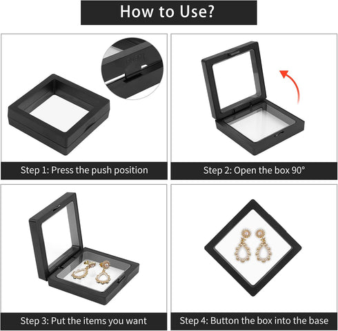 4Pcs 3D Floating Frame with Stand, Challenge Coin Display Holder, Small Shadow Box for Earrings, Rings, Brooch, Military Medal, Black, 2.75x2.75 i...