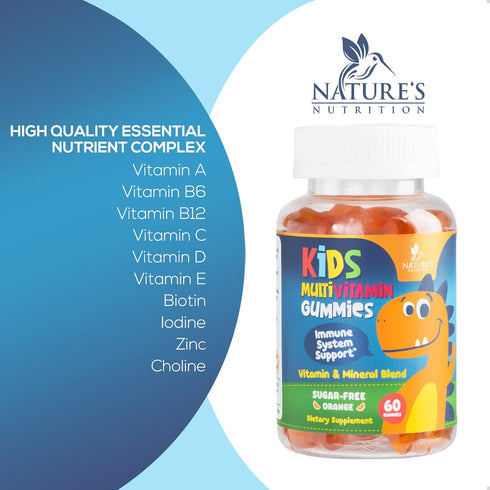 Nature's Nutrition Vitamins for Kids Multivitamin Gummies, Kids Vitamins Gummy Sugar Free, Vitamin C, B6, B12, D3 & Zinc for Children's Immune Sup...