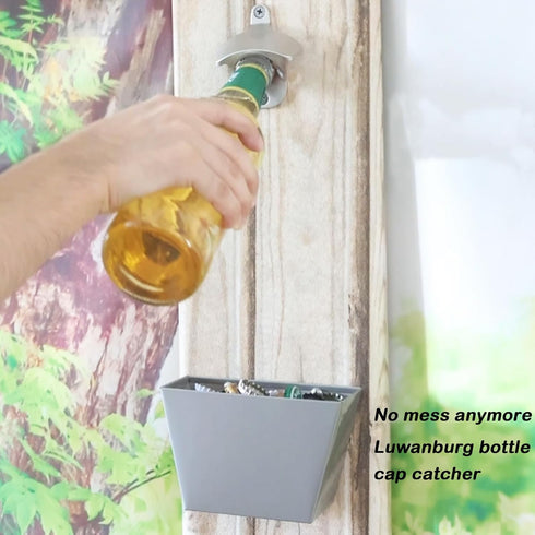 Silver Bottle Cap Catcher Wall Mounted Beer Bottle Top Bucket Stainless Steel 5"...