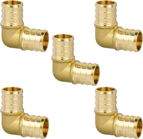 JUWO 1/2" PEX Elbow 90 Degree, PEX Fitting for Plumbing Repairs, Sturdy and Durable Brass Crimp Fitting (5 Pack)...
