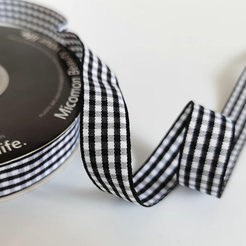 Black and White Wovon Edge Gingham Ribbon 25 Yard Each Roll 100% Polyester (5/8", Black)...