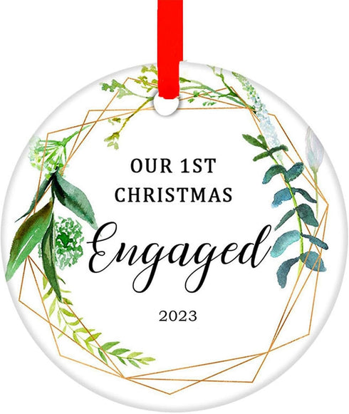 JUPPE Our First Christmas Engaged Ornament 2024 Mr & Mrs Fiancee Fiance Newly Engaged Decoration Romantic Couples Ideas Gifts (White-2)...