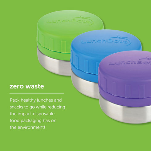 LunchBots Rounds Leak Proof 4 oz. Stainless Snack Container Jar, Set of 2, Purple Lids...