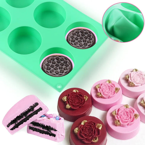 3Pcs Oreo Cookie Chocolate Silicone Mold, 6-Cavity Round Cylinder Oreo Chocolate Cover Molds for Candy, Silicone Baking Molds for Mini Cakes, Jell...