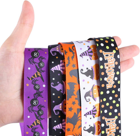 30yards Halloween Grosgrain Ribbon Wired Fabric Ribbon Bats Spiders Web Printed 1 Inch Grosgrain Ribbons Crafts Gift Wrapping Holiday Ribbons for ...
