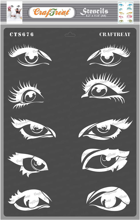 CrafTreat Eye Stencil for Art and Craft - Expressing Eyes - Size: A4 - Evil Eye Stencil for Painting (8.3 x 11.7 Inch) - Eye Stencils for Painting...