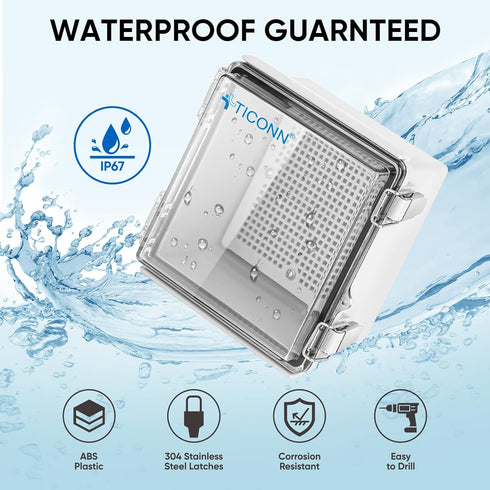 TICONN Waterproof Electrical Junction Box IP67 ABS Plastic Enclosure with Hinged Cover with Mounting Plate, Wall Brackets, Cable Glands (Clear, 5....