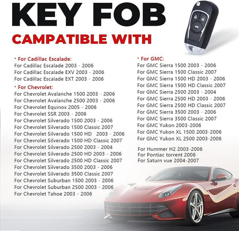 Upgraded Car Key Fob Keyless Entry Remote for Chevy Tahoe Silverado Suburban Avalanche Equinox SSR/GMC Sierra Yukon/Cadillac Escalade/Hummer H2/Po...
