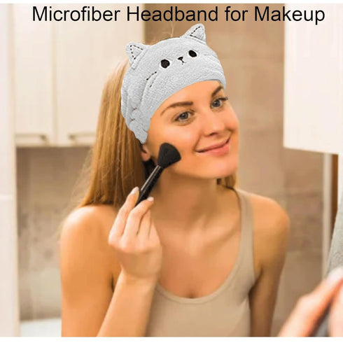 Headband for Washing Face Cute, Cat Print Headband for Women Kids, Microfiber Soft Wraps, Adjustable Elastic Hair Band for Facial Spa Makeup, Hair...
