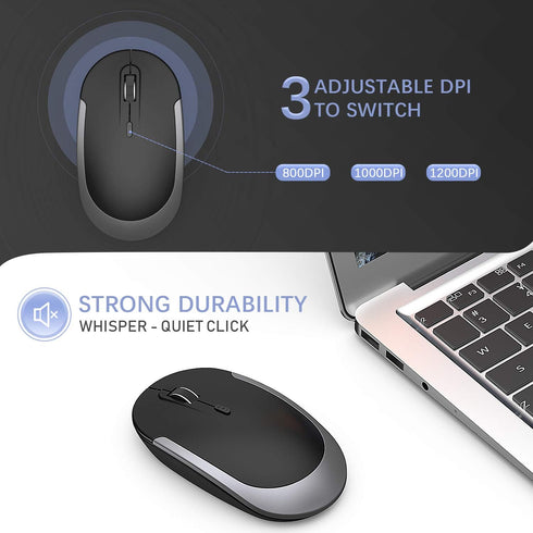 Compact Wireless Keyboard Mouse, 2.4GHz Ultra Thin Small Wireless Keyboard Mouse Combo for Desktop, Laptop (Black and Gray)...