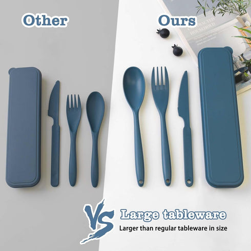 Large Portable Cutlery Set, Reusable Plastic Utensils Set with Case, Knife Fork and Spoon Sets Travel Flatware, Camping Utensil Sets for Lunch Box...