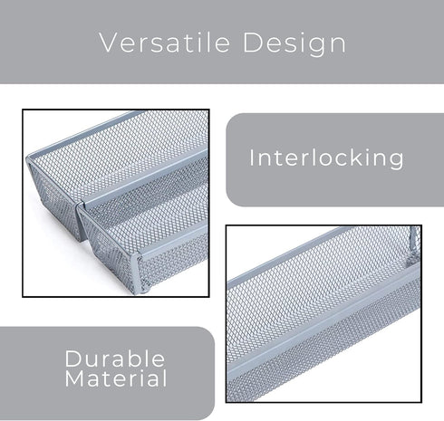 Smart Design Drawer Organizer - (9 x 3 Inch) - Steel Metal Mesh Tray - w/ Interlocking Arm Connection - Utensils, Silverware, Organization - Kitch...