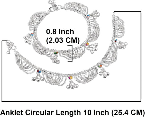 Efulgenz Silver Tone Indian Jewelry Anklets for Women Indian Bollywood Wedding Bridal Anklet Crystal Tassel Chain Bell Charms Anklet Set Bracelet ...