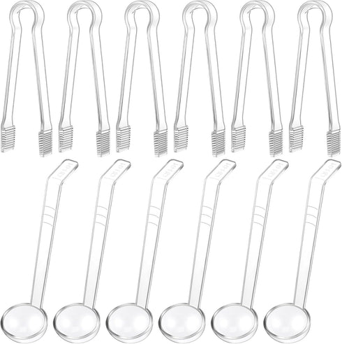 Domensi 12 Pieces Small Ladles Set, Including 6 Pcs Clear Plastic Tongs for Serving 6 Pcs 1 oz Small Gravy Ladle Plastic Salad Tongs Acrylic Long ...