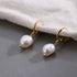 Huggie Small Hoop Pearl Earrings, Natural Fresh-water Pearl Earrings 18k Gold Plated Crystal Drop Dangle Earrings for Women...