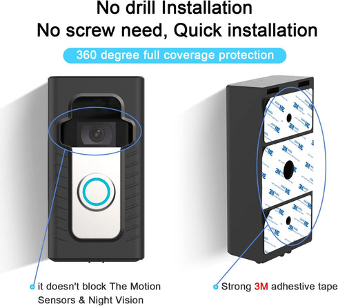 Adhesive Mount Compatible with for Video Doorbell No-Drill Mounting Bracket cover Holder Not Block Doorbell Sensor...