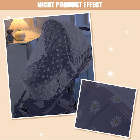 Mosquito Net for Stroller,Baby Pram Net Portable Daisy Print Stroller Netting Cover Perfect Bug Net for Strollers,Bassinets,Mini Crib,Cradles and ...