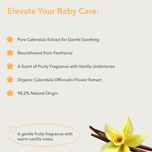 Baby Lotion - 98.2% natural ingredients - for Daily Care, Suitable for 3+, 150ml - Calendula Extract & Panthenol, Vegan baby lotion for newborn - ...