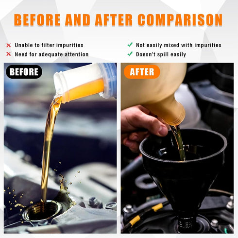 Wide Mouth Oil Funnel with Flexible Extension, Nozzle Hose with Handle Mesh Screen Filter, Removable Mesh Screen Filter for Water, Gasoline, Coola...