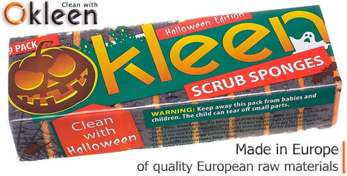 Black & Orange Multi Use Scrub Sponges. Made in Europe. 9 Pack, 4.3x2.8x1.4 inches. Heavy Duty and Non Scratch Fiber. Odorless Durable and Delicat...