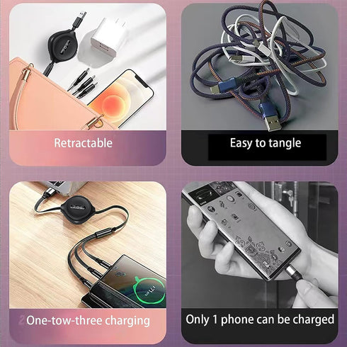 3 in 1 Charging Cable, USB Fast Charging, Retractable Cable (39.4" / 100cm) Three Universal Ports (/Type-C/Micro USB) Uses Car Office Home(Black)...
